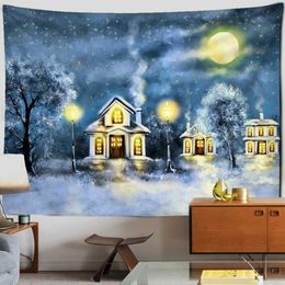 Oil Tapestries Psychedelic Forest Painting Tapestry Cedar Snow Scene Illustration Wall Hanging Bedroom Room Aesthetic Decoration Home Decor R0411