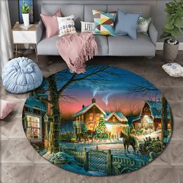 Christmas Night Street Scene Round Rugs House Sofa Carpet Home Living Room Bedroom Bathroom Floor Mats Print Decorate Carpet