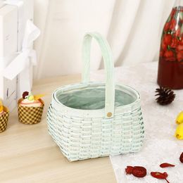 Storage Basket with Handle Large Capacity Multi-purpose Container Reusable Handwoven Home Oval Portable Fruit Basket for Home