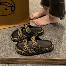 Slippers 2024 Summer Women's Leopard Print Platform Casual Thick Sole Indoor And Outdoor Sandals Couple Beach Shoes