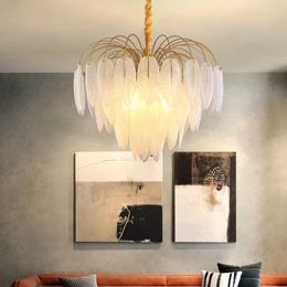Modern Glass Chandelier Lighting White Feather Creative For Living Room Bedroom Dining room Luxury Led E14 Pendant Lights