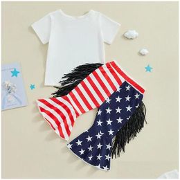 Clothing Sets Toddler Baby Girl 4Th Of Jy Outfit Short Sleeve Letter Print Top Tassel American Flag Stars Stripes Flared Pant Drop Del Otdxr