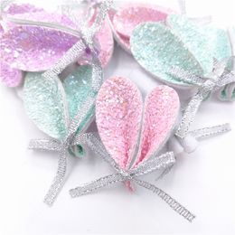 18Pcs 3X4CM Glitter Rabbit Ear Applique For DIY Baby Hair Clip Hat Headwear Crafts Patches Decor Ornament Clothing Accessories