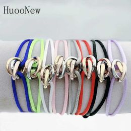 Bangle New Hot Stainless Steel Bracelet 3 Metal Buckle Ribbon Lace Up Chain Multicolor Adjustable Size Bracelet For Women Man Unisex 240411