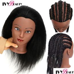Mannequin Heads Head 100% Human Hair Training Kit Hairdresser Cosmetology Manikin Practise Doll For Braiding Hairs 240403 Drop Deliver Otiur