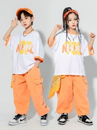 Children Ballroom Hip Hop Dance Rave Clothes Shorts Sleeved Cargo Pants Kpop Outfits For Girls Jazz T-Stage Costumes DQS12783