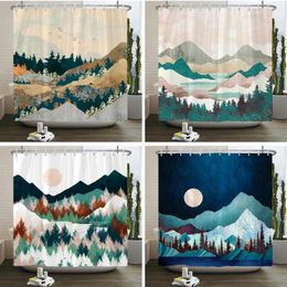 Shower Curtains Nordic Retro Mountain Scenery Polyester Fabric Bath Curtain Waterproof Bathroom Home Decor With Hooks