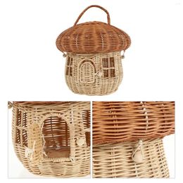 Storage Bottles Rattan Mushroom Basket Desktop Adornment Mini Trash Can Small Shopping Woven Lid