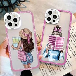 Read Book And Coffee Girl Clear Phone Case Cute Cover for iphone 13 14 12 11 Pro Max X XS XR 7 8 Plus SE2 Transparent Back Cover