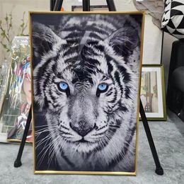 Decorative painting animal hanging painting tiger lion wall art crystal porcelain painting and frame can be hung in the home or commercial