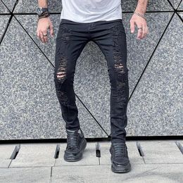 Men's Jeans Men Spring Fashion Street Holes Skinny Male HipHop Ripped Distressed Cotton Stretch Pencil Denim Pants