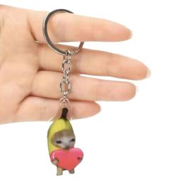 2D Happy Banana Cat Mobile Phone Chain Student Gift Funny Pendant Lanyard Small Pendant Bag Accessories 2023