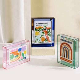 Frames 5 Inch Colourful Transparent Acrylic Po Frame Box Picture Message Board Holder Table DIY Ornaments Simple Creative