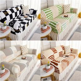 Chair Covers Summer Cool Breathe Sofa Cover For Living Room Stretch L Shaped With Skirt Washable Non-slip Couch Slipcover Home