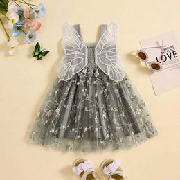 Girl's Dresses Toddler Baby Girls Birthday Party Dress Flower Embroidery Butterfly Sleeveless Straps Dress Summer Fashion Casual Princess Dress