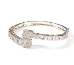 14K Gold Plated Diamond Baguette Bangle Bracelets Opening Size Cubic Zirconia Hiphop Jewelry for Men Women Gifts3485599