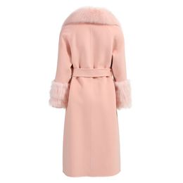 Luxyonuo Long Style Wool Cashmere Coat Luxury Natural Fox Fur Collar Cuffs Winter Warm Slim Trench Fall 2022 New Style Fashion