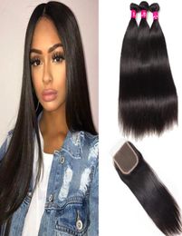 8A Brazilian Hair 3Bundles With Lace Closure 100 Unprocessed Body Wave Straight Loose Wave Curly Human Hair Extensions Dyeable Ha7438091