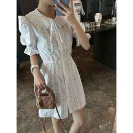 Women's Tanks & Camis Mm23 Summer Nail Bead Design Doll Neck Bubble Sleeves Wrapped Waist Slimming Dress