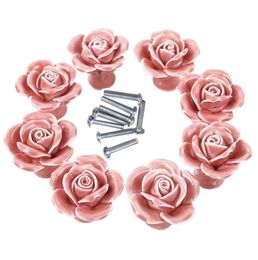 Knobs, 8Pcs Elegant Pink Rose s Flower Ceramic Cabinet Knobs Cupboard Drawer Handles + Screw4709864