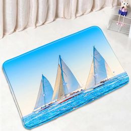 Bath Mats 3D Sailboat Bathroom Mat Blue Ocean Anchor Creative Navigation Anti-Slip Home Decor Kitchen Bedroom Doorway Aisle Carpet