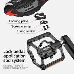 MZYRH MZ-F150 Self-locking Bike Pedal 3 Bearings Wide Ultralight Anti-slip CNC MTB SPD Pedal Aluminium Alloy Bicycle Pedals