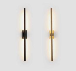 Modern simple linear tube LED wall lamp up down background opposite wall light LED bedside foyer corridor black gold LED sconce 219915840