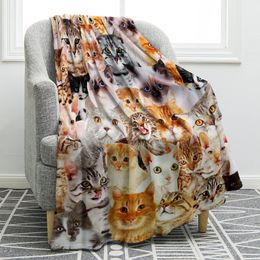 A Cup of Cat Throw Blanket Funny Design Kitty Coffee Flannel Blanket Gifts Soft Warm Cosy Bed Blanket for Sofa Couch All Season