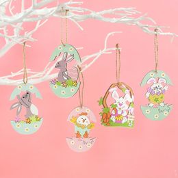 Easter Decorations Wooden Signs DIY Wood Craft for Spring Easter Rabbit Chick Flower Bunny Ornament Easter Gifts Hanging Pendant