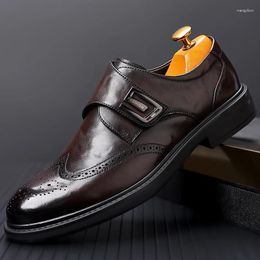 Casual Shoes Spring Luxury Men's Leather Black Coffee Carved Block Dress Wedding Office Loafers Men