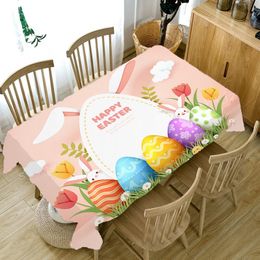 Happy Easter Egg Bunny Print Tablecloth New Year Tablecloth Rectangular Tablecloth Linen Stain Resistant Table Cleaning Tools