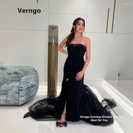 Party Dresses Verngo Strapless Sleeveless A Line Sequined Satin Long Dress For Prom Arabic Tulle Evening Gown