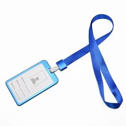 1pc Aluminium Alloy Work Work Card Cover ID Tag Protective Case with Lanyard for Staff Employee's ID Name Pass Card Badge Holder