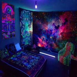 Mystery Universe Starry Sky Space Trippy Fluorescent Tapestry Wall Hanging Psychedelic Trees And Stars Tapestries For Bedroom