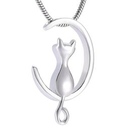 IJD10014 Moon Cat Stainless Stee Cremation Jewellery For Pet Memorial Urns Necklace Hold Ashes Keepsake Locket Jewelry3392953