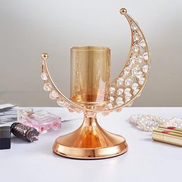 Candle Holders Wedding Props Gold Wrought Iron And Clear Crystal Cup Moon Shape Home Decor