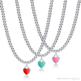 Brand Designer style Famous Brand Heart Pendant Necklace Selling Red Pink Green Enamel filled Nectarine Beads Chain Necklaces 218C