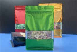 50PCS 3D Embossed Aluminum Foil Window Ziplock Visible Bag Matte Snack Coffee Spice Cereals Tea Wedding Gifts Packaging Pouches