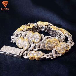 2024 Hiphop S925 Baguette Iced Out Necklace Dollar Money Symbol Double Colour 925 Sliver Vvs Moissanite Cuban Link Chain