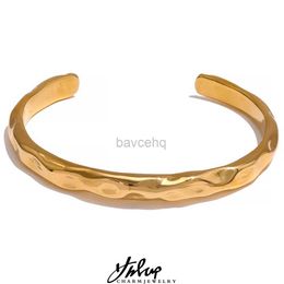 Bangle Yhpup Minimalist Gold Color Tarnish Free Fashion Stainless Steel Bangle Bracelet Metal Texture Simple Open Charm Wrist Jewelry 240411