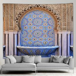 Moroccan Architectural Tapestry Retro Islamic Geometric Pattern Wall Hanging Bohemian Living Room Bedroom Home Wall Decor Mural