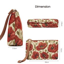 SAJA Wrist Bag Wristlets Coin Purses Women's Wallet Tapestry Bags Pouch Red Poppy Flower Lipstick Credit Cards Holder For Girls