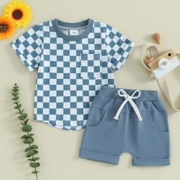 Clothing Sets Fabumily Toddler Baby Boy Girl Summer Clothes Chequered Short Sleeve T-Shirt Tee Tops Rolled Shorts Infant Outfits