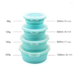 Dinnerware Round Silicone Lunch Box Foldable Bento 4 Sizes In Container Microwave Oven Use Grade Folding Boxes