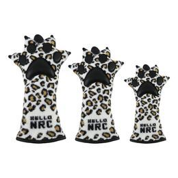 Cute Golf Wood Club Head Cover Leopard Claw Plush Fashionable PU Leather Nonslip Unique Protector Golfer Gift for Men Women