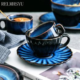 Cups Saucers RELMHSYU European Style Ceramic Coffee Cup And Saucer Retro Tea Water Mug Home Afternoon Kiln Change Drinkware