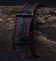 18mm 19mm 20mm 21mm 22mm 23mm 24mm Mens High quality Genuine Leather Black Croco Grain Red Stitch Watch Band Strap 2206205589764