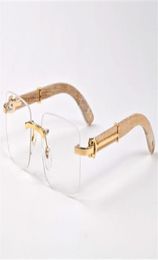 WholeClassic buffalo wood plain mirror glasses fashion rimless rectangle men sunglasses lunettes de soleil size 5518140mm8880740