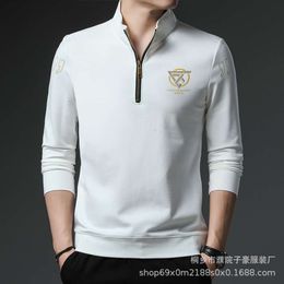 2024Autumn Men's Sweater Long Sleeved New Mid Youth Korean Edition Half Zipper Stand Up Collar Bottom Shirt Men's T-Shirt Replacement