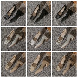 2024 new Luxury Designer High square toe black white women fashionable middle heels soft soles thick heels and single shoes